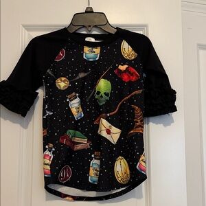 Mystical Black Short Sleeve Kids Tee with Fantasy Print